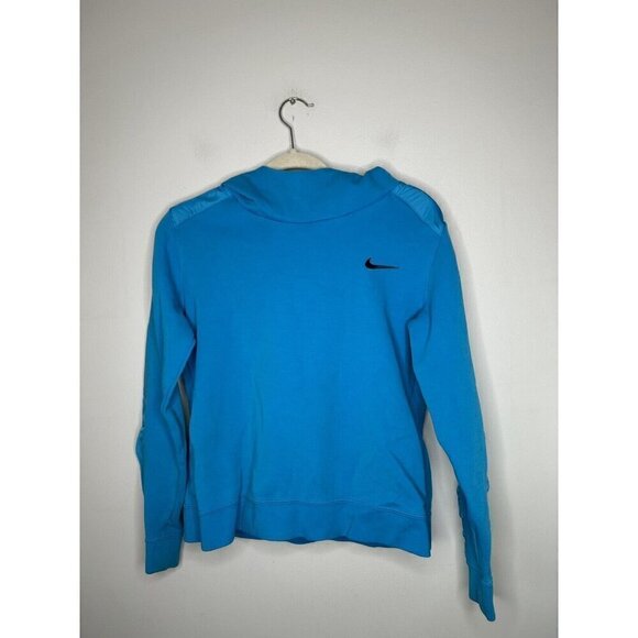 Nike Swoosh Ninja Neck Hoodie Blue Long Sleeve Vintage Y2K Size Medium - Picture 2 of 12